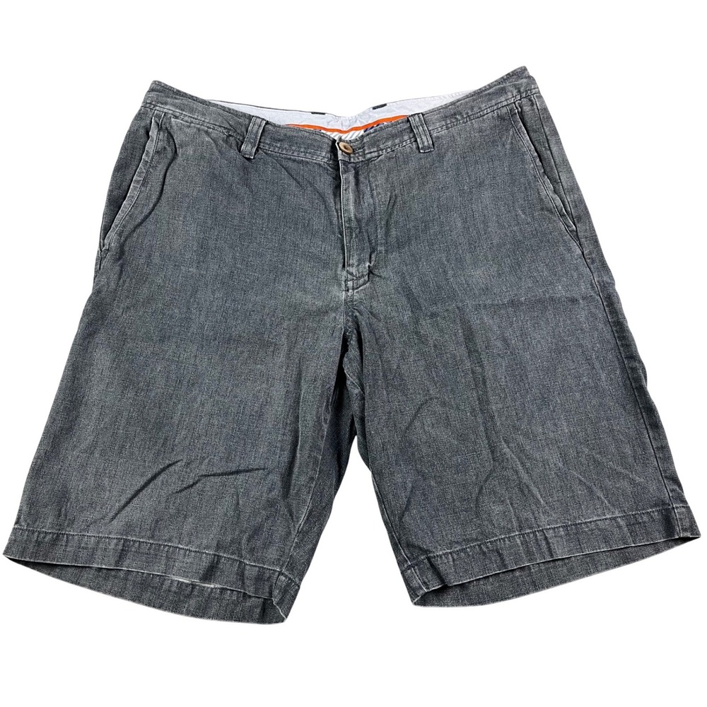 Tommy Bahama Mens 36* Shorts Charcoal Grey Relaxed Fit Silk Cotton Herringbone